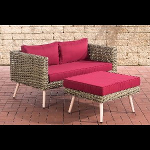 CLP Molde - 2-zitsbank - met voetenbank - natura 5 mm rond polyrattan robijnrood 40 cm (Hellbraun)