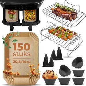 Fentic Airfryer Accessoires - Geschikt voor Dual Airfryers - Voor Ninja Foodi Max Dual Zone AF300EU AF400EU – 7.6L tot 9.5L - Met Airfryer Bakpapier (150 stuks)