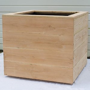 Grote houten Lariks Douglas bloembak 95x95x85 vierkante plantenbak voor buiten - Handgemaakt luxe plantenbak voor in de tuin