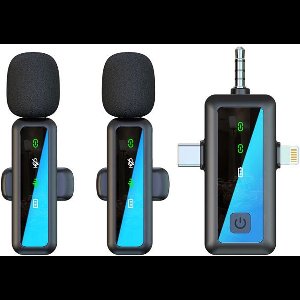 3-in-1 Draadloze Dasspeldmicrofoon Set - Dual Lavalier Mics met 3.5mm Jack AUX + USB-C + 8-Pin (Lightning) - Noise Cancelling - voor iPhone, Android en Camera - zwart