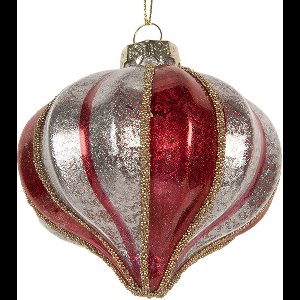 Clayre & Eef Kerstbal Kerst Ø 8x8 cm Rood Glas Kerstballen