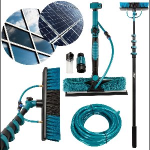 Sillar wasborstel met telescopische steel 2 m uitschuifbaar, telescopische wasborstel voor het reinigen van fotovoltaïsche panelen, ramen, daken, schoonmaakset van fotovoltaïsche installaties