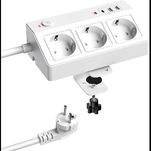 StayPowered Stekkerdoos - Snel Opladen & Altijd Aansluiting - 3-Voudig Stopcontact - USB-C PD 20W - 2× USB-A - Overspanningsbeveiliging - Tafelmontage zonder Boren - 2 m Kabel - Wit - Levering Sneller dan Aangegeven!