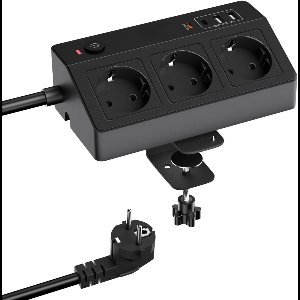 StayPowered Stekkerdoos - Snel Opladen & Altijd Aansluiting - 3-Voudig Stopcontact - USB-C PD 20W - 2× USB-A - Overspanningsbeveiliging - Tafelmontage zonder Boren - 2 m Kabel - Zwart - Levering Sneller dan Aangegeven!