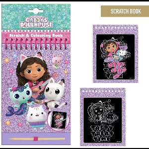 Gabby’s Dollhouse Kraskaarten & Kleurplaten Set – 14x21 cm – 14 Afbeeldingen + Kraspen – Creatief Plezier voor Kinderen