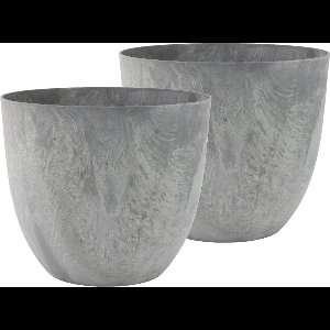 2x stuks bloempot/plantenpot gerecycled kunststof/steenpoeder betongrijs dia 45 cm en hoogte 38 cm voor binnen/buiten