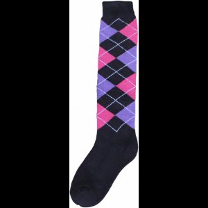 Excellent Kniekous - Speciaal gemaakt voor de ruiter - Sterk, elastisch en comfortabel - Extra binnenbekleding voor tenen, hiel en bal - Zwart/Paars/Roze geblokt - Maat 43-46