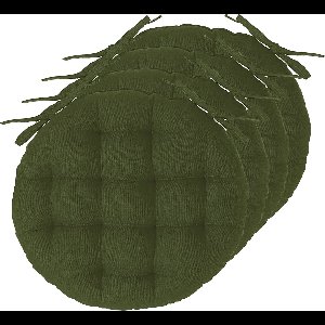 Atmosphera Tuinstoelkussens - 4x - olijfgroen - katoen - 38 x 38 x 6.5 cm - wicker zitkussen rond