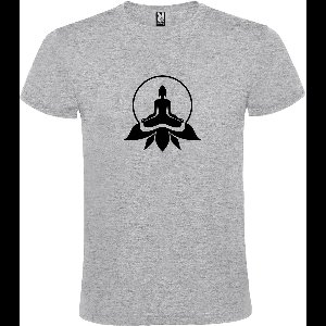 Grijs T shirt met print van " Boeddha in cirkel op lotusbloem " print Zwart size M