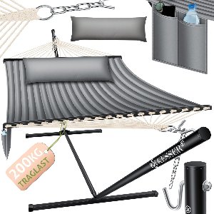 KESSER® Hangmat HILL met Kussen Dubbele Hangmat voor 2 Personen-Stabiel Frame - 200kg Draagvermogen Binnen & Buiten XXL Hangstoel Dubbel Multi-Persoons Tuin Zwembad Balkon Terras - Grijs