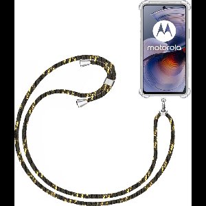 Telefoonkoord + Hoesje Geschikt voor Motorola Moto G75 - Lengte Verstelbaar - Telefoonketting - Shock Proof Case - Zwart Goud