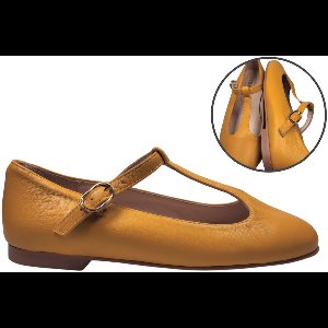 Stravers – Ballerina T-Bandje Mosterdgeel Maat 43 Dames Grote Maten Ballerina's