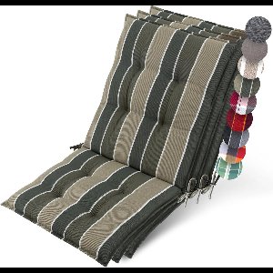 Beautissu Sun-NL – Set van 3 Premium Lage Rugleuning Kussen 100x50 cm - UV-bestendig & 8cm Dik Kussen Tuinstoelkussen Antislip Bevestigingsbanden – Stevige Stof Groen Gestreept