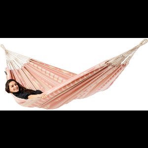 Luilak hangmat XXL - 100% Katoen - 400x180cm - 200kg draagkracht - binnen & buiten - Ecru, Roze