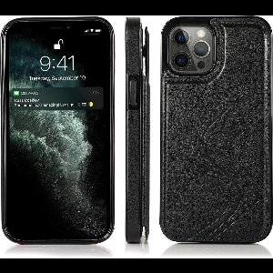 Hoesje geschikt voor iPhone 15 - Backcover - Pasjeshouder - Portemonnee - Bloemenprint - Kunstleer - Zwart