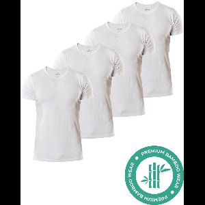 SQQUADD® Bamboe T-Shirt Heren - Slim fit - Ronde hals - Maat XXL - 4-pack - Zijdezacht en Ademend - Anti Zweet T-Shirt - Ondershirt Heren - Wit