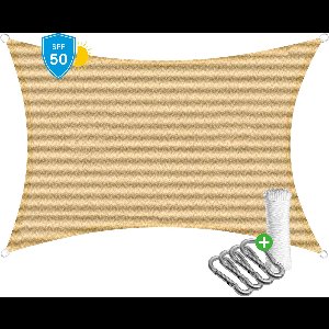 Travelhawk Schaduwdoek Rechthoek - 2 x 3 Meter - HDPE Materiaal - Schaduwdoeken - Schaduwnet - Zonwering Incl. Touw en 4 Karabijnhaken - Beige