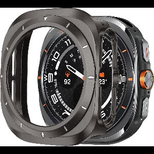 Bandz hard case hoesje met bezel - geschikt voor Samsung Galaxy Watch Ultra / Ultra 2025 - beschermhoes met wijzerplaat - Stevig plastic materiaal (titanium grijs/wit)