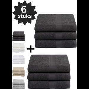 Droomtextiel® Luxe Badhanddoeken Antraciet 70x140 cm - 6 Stuks - Pure Katoen - Bad textiel - Heerlijk Zacht