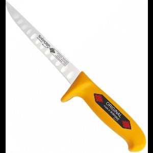 Eikaso Solingen Uitbeenmes 13 cm – Stijf Lemmet met Kuilen – Geel Ergonomisch Heft