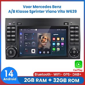 Awesafe 7” Android 14 Autoradio - Met navigatie GPS - Voor Mercedes Benz A/B Klasse Sprinter Viano Vito W639 - RAM 2GB + ROM 64GB - Apple Carplay & Android auto - Radio scherm - Bluetooth WIFI