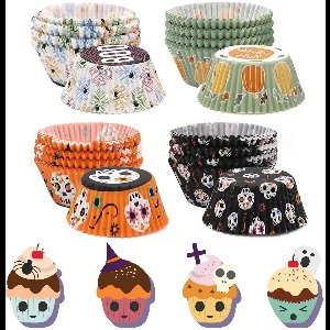 Azomor® Set van 400 Halloween muffinvormpjes voor griezelige en feestelijke cupcakes
