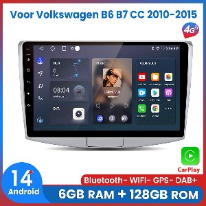 Awesafe 6+128GB Android14 Carplay Autoradio - Geschikt Voor Volkswagen B6 B7 CC 2010 t/m 2015 - Draadloze Carplay Android Auto - Touchscreen - GPS Navigatie 4G WiFi - Bluetooth Radio