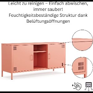 TV-meubel met deuren en verstelbare planken – Retro metalen tv-kast in zalmkleur – Industrieel lowboard met 3 planken – Robuuste en stijlvolle tv-standaard voor woonkamer – Medahomestore RetroLine 130 cm