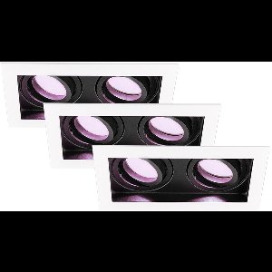 HOFTRONIC - Set van 3 Durham Dubbel Smart Inbouwspots vierkant Wit - GU10 - 10 Watt 690 Lumen - RGB WW (16,5 miljoen kleuren) - WiFi + Bluetooth - Kantelbaar - Diameter 100x185mm - Smart spotjes 2 lichts