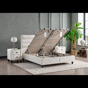 BSS Bedding Thermo Regulate - Complete Boxspring - Boxspring 180x200 - Boxspring met Opbergruimte - Bedden - Slaapkamerbed - 1 x Matras met Topper - 2 x Bedbox - 1 x Hoofdbord - Vlekbestendige & Gemakkelijk te Reinigen Stof