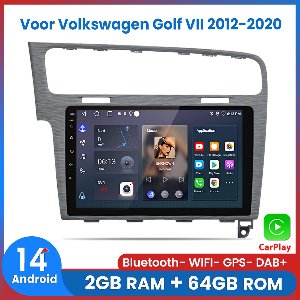 Awesafe Geschikt Voor Volkswagen Golf 7 (2012 t/m 2020) - RAM 2GB + ROM 64GB 4Core - 10.1 inch Android 14.0 CarPlay Autoradio - Draadloos CarPlay & Android Auto - Zilveren - Bluetooth & WiFi - GPS Navigatie