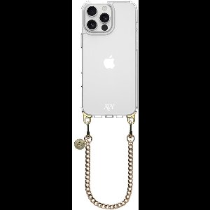AVY Case geschikt voor Apple iPhone 14 Pro Max | Transparant Hoesje Met Telefoonkoord 30CM | Polsband Aurum Lien