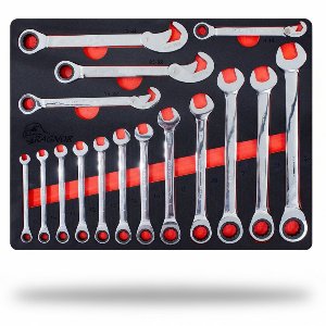 Steek-Ringsleutelset 17-delig – in Softmodule | 6-32 mm Sleutels, Inclusief Ratel – Licht, Sterk & Geordend