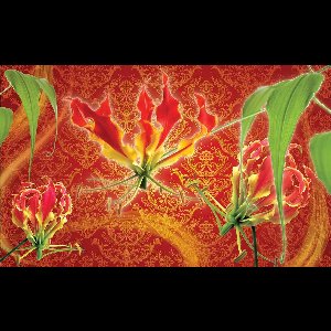 Fotobehang - Vlies Behang - Bloemenkunst met Gouden Patroon - 416 x 254 cm