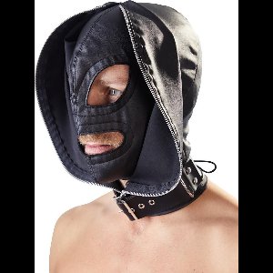 ZADO – Dubbele Gezichts Masker Intern en Extern met Rits en Vetersluiting voor Absolute Onderdanigheid – Zwart
