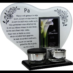 Waxinehouder in memoriam overleden glas hart met mini urn gedicht Pa...