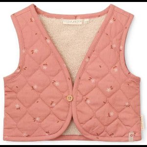 Little Dutch Gilet Meisje - Maat 74/80 - Reversible Gilet - Kinderkleding Meisjes - Roze Zand - Biologisch Katoen - Little Farm Warm Rose Blooming Flower