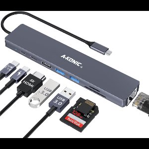 A-KONIC USB C Docking station Laptop - 8 in 1 - USB C dock - 1x 4K 60Hz - USB 3.1 - USB-C 3.1 - 100W - 2x USB 3.0 - 4K UHD HDMI - Apple / Chromebook / HP / Asus / Lenovo - Ethernet - Interhub