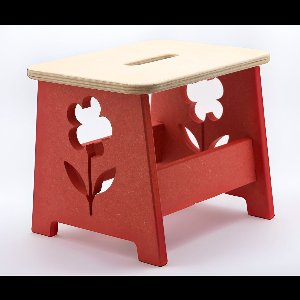 Houten kruk voor kinderen - Kinderkruk - Opstapje - Rood - Bloem