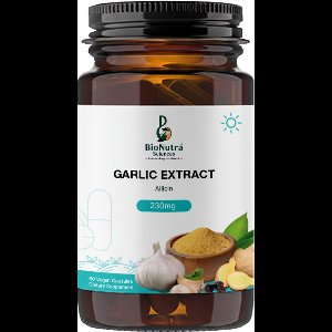BioNutra Sciences-Garlic extract, Strong 2.5 % Allicin, nutrition, dietary supplement, food supplement, vegan friendly, suitable for vegetarians-230 mg HPMC 60 capsules