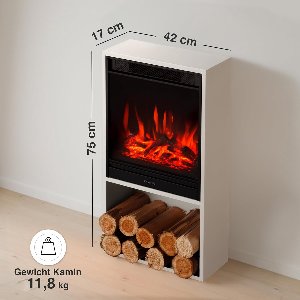 Hugo Wand- en Staande Elektrische Haard met Verwarming, 3D Vlameffect, LED Sfeerverlichting, Houten Compartiment, Afstandsbediening, Timer en Oververhittingsbeveiliging – Wit