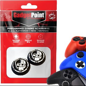 Gadgetpoint - Thumb Grips voor PlayStation, PS5, Xbox X/S, One & Switch Pro Controller - Gaming Thumbgrips - Performance Anti-Slip Thumbsticks - Bescherming Accessoires - Skull - Zwart met Wit