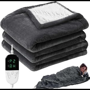 Elektrische Deken 180x160 cm Warmtedeken met Timerfunctie 6 Warmtestanden Automatische Uitschakeling Zachte Fleece Wasbaar Donkergrijs Voor Thuis en Kantoor