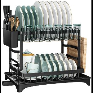 DoneMore® - Afdruiprek aanrecht - keuken organizer - verstelbaar bordenrek - bestekhouder - zwart - 35,5 x 29 x 26 cm