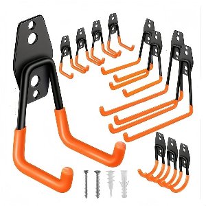 YOZHIQU Opbergrek voor apparatuur - Set van 12 muurhaken voor de garage - Stevige dubbele haken - Ruimtebesparend - Geschikt voor het opbergen van gereedschap, fietsen en fitnessapparatuur - Oranje