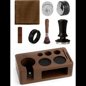Adore Maison Barista Tools Set 51mm - Walnut - Alles-in-1 - Professionele espresso accessoires set - Met houten tool station - Tamper en verdeler Set