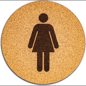 Wc bordje – Vrouw – Rond – Kurk – 10 x 10 cm - Toilet bordje – Deurbord – Zelfklevend