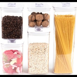 Voorraadpotten Set 5 Delig - Transparante Voorraadbussen - Luchtdichte Deksels - Kunststof - Wit