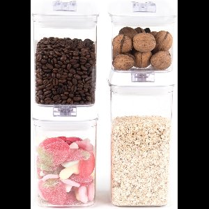 Voorraadpotten Set 4 Delig - Transparante Voorraadbussen - Luchtdichte Deksels - Kunststof - Wit