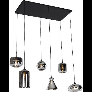 QAZQA wallace - Art Deco Hanglamp eettafel voor boven de eettafel | in eetkamer - 6 lichts - L 110 cm - Grijs - Woonkamer | Slaapkamer | Keuken